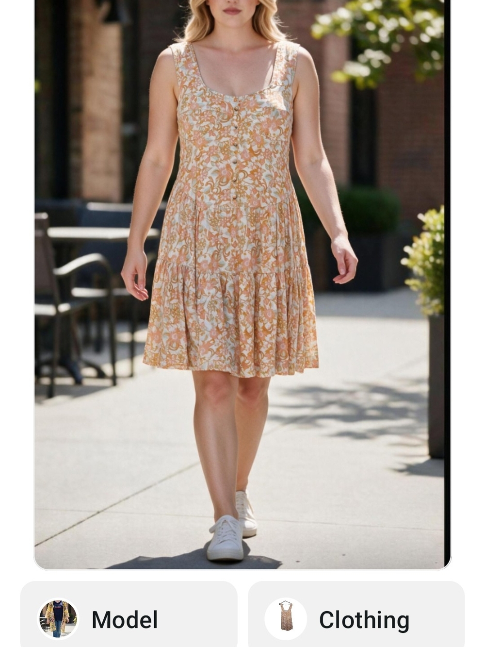 Queen The Label Brand Floral Tiered Sundress in Peachy Beige FREE Earrings
